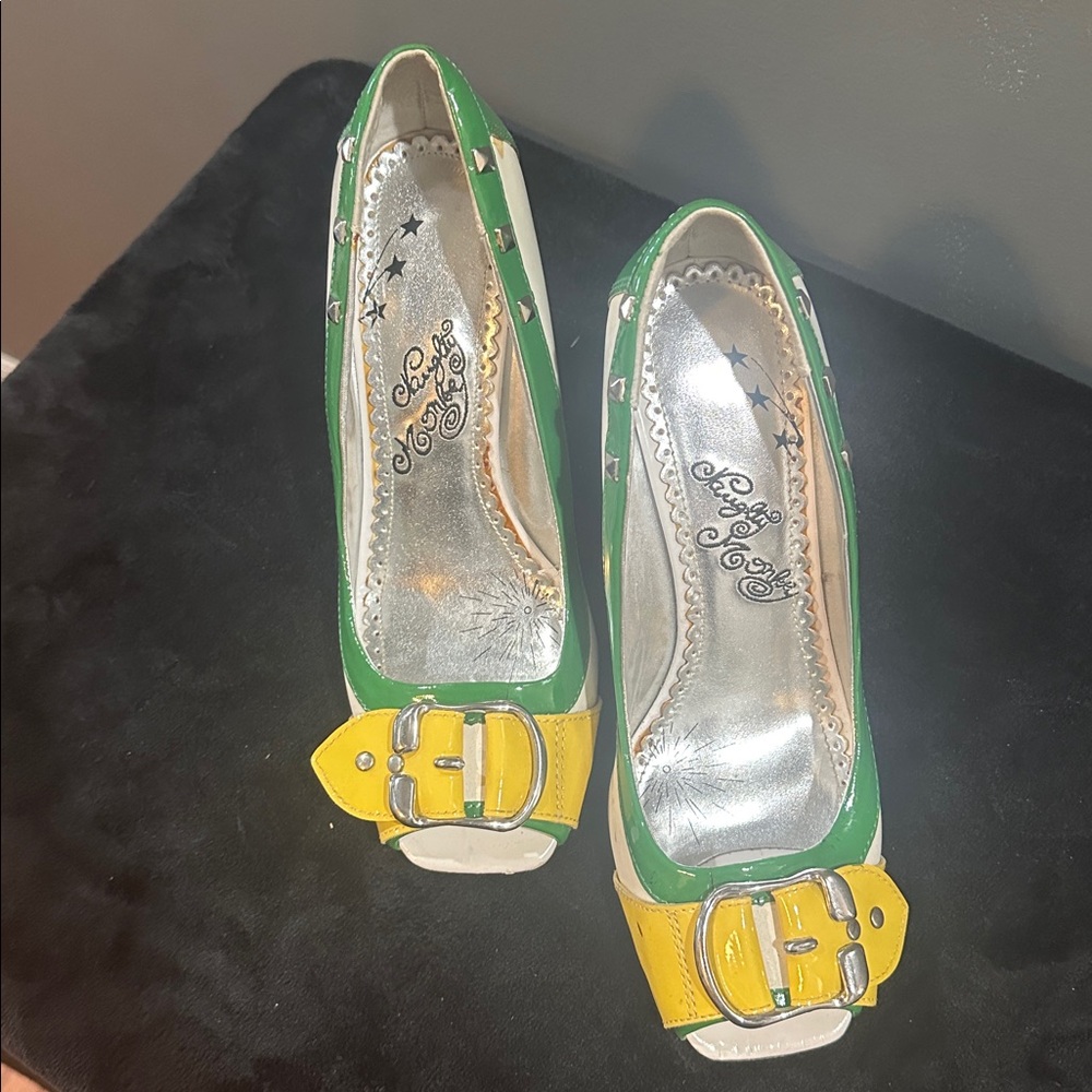 Naughty Monkey Green and Yellow Heels